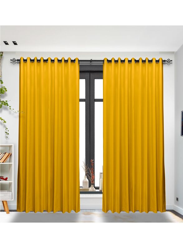 Black Kee 100% Blackout Satin Curtains with Grommets, W59 x L106-inch, 2 Pieces, Yellow