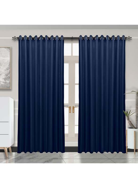 Black Kee 100% Blackout Jacquard Curtains, W59 x L106-inch, 2 Pieces, Navy Blue