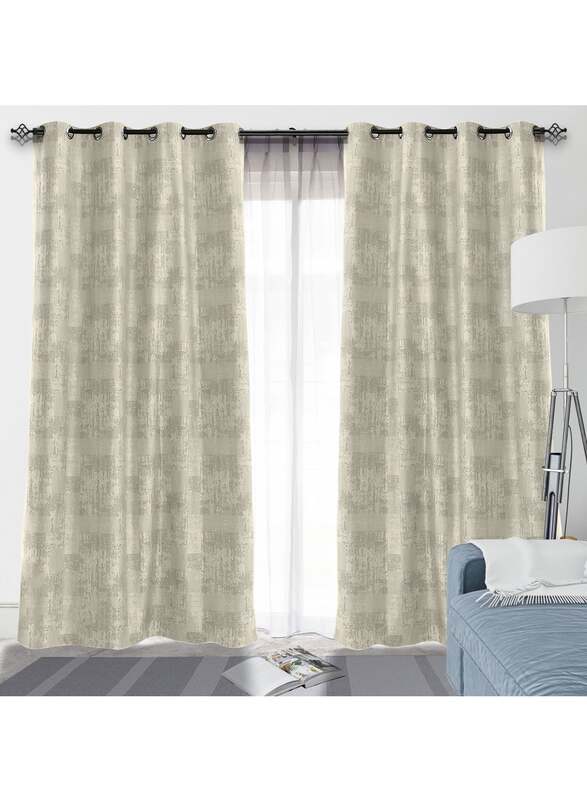 Black Kee 100% Blackout Jacquard Curtains, W52 x L108-inch, 2 Pieces, Light Yellow