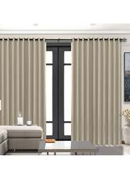 Black Kee 100% Blackout Stylish Jacquard Curtains, W98 x L106-inch, 2 Pieces, Light Beige