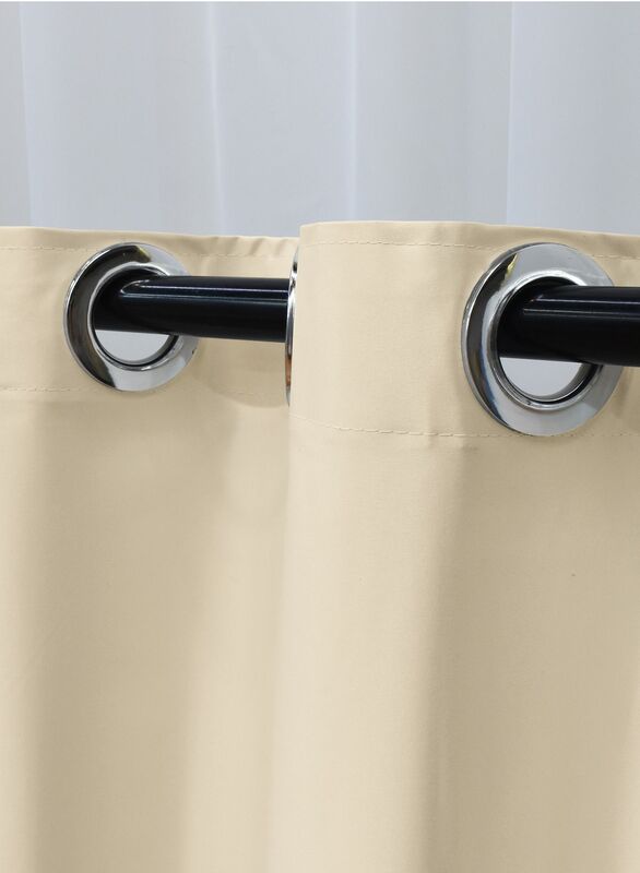 Black Kee 100% Blackout Satin Curtains with Grommets, W52 x L95-inch, 2 Pieces, Antique White