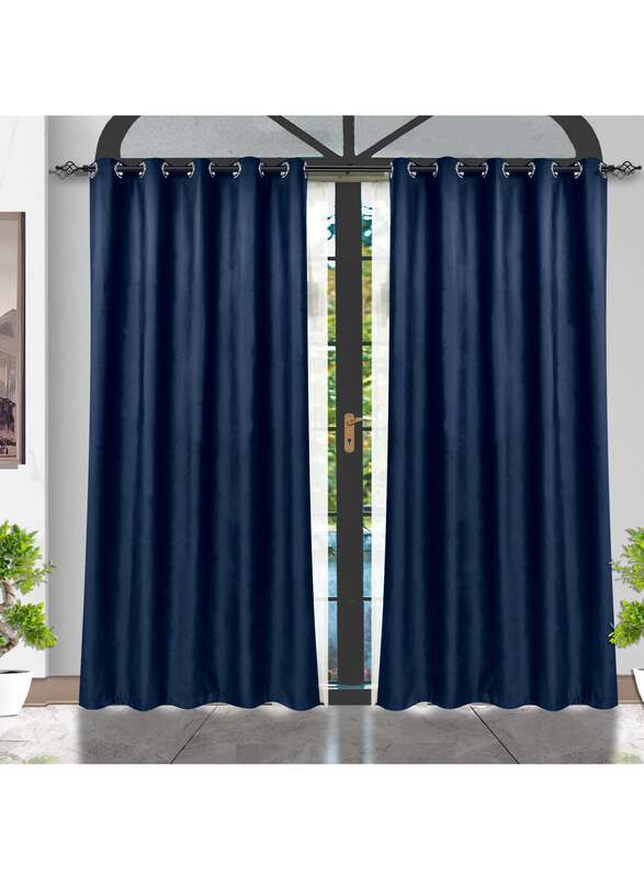 Black Kee 100% Blackout Velvet Curtains, W98 x L106-inch, 2 Pieces, Dark Blue