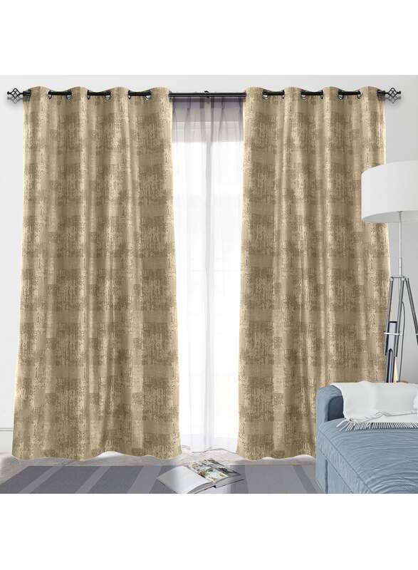 Black Kee 100% Blackout Jacquard Curtains, W118 x L106-inch, 2 Pieces, Brown