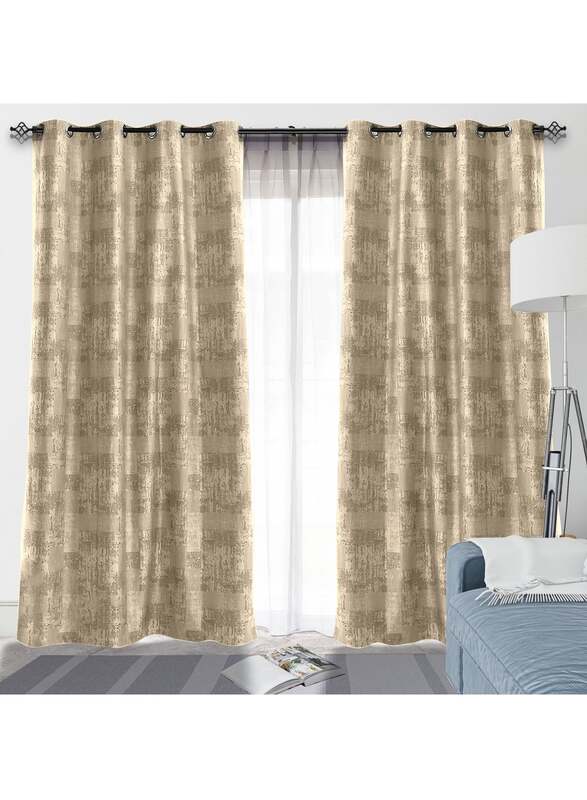 Black Kee 100% Blackout Jacquard Curtains, W59 x L106-inch, 2 Pieces, Light Beige