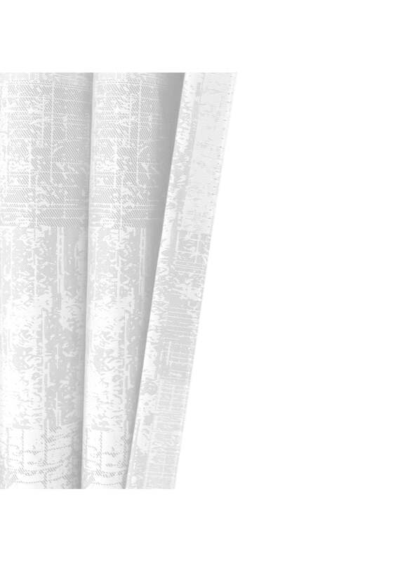 Black Kee 100% Blackout Jacquard Curtains, W118 x L106-inch, 2 Pieces, White