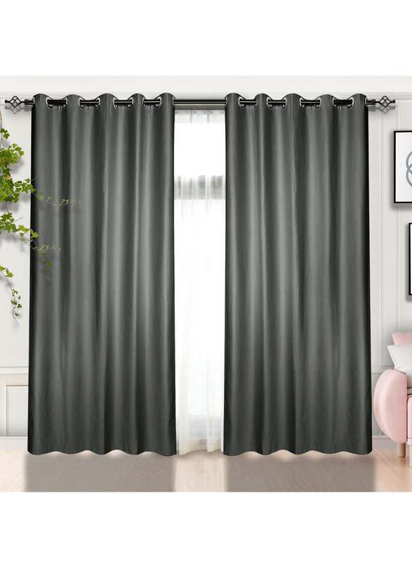 Black Kee 100% Blackout Elegant Textured Jacquard Curtains, W55 x L95-inch, 2 Pieces, Dark Grey