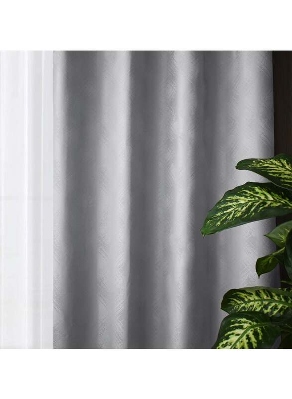 Black Kee 100% Blackout Stylish Jacquard Curtains, W52 x L108-inch, 2 Pieces, Silver