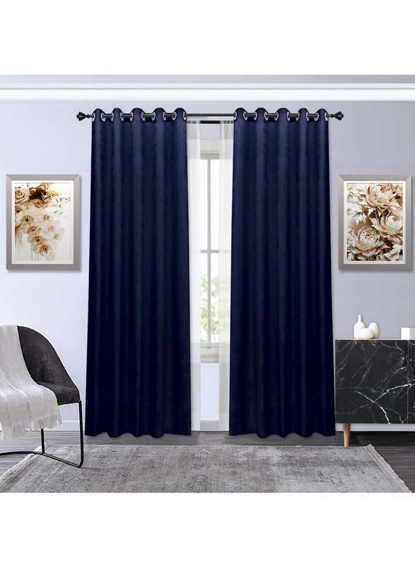 Black Kee 100% Blackout Textured Jacquard Curtains, W55 x L102-inch, 2 Pieces, Navy Blue