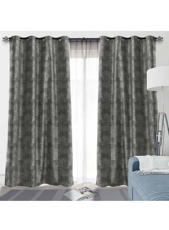 Black Kee 100% Blackout Jacquard Curtains, W118 x L106-inch, 2 Pieces, Dark Grey