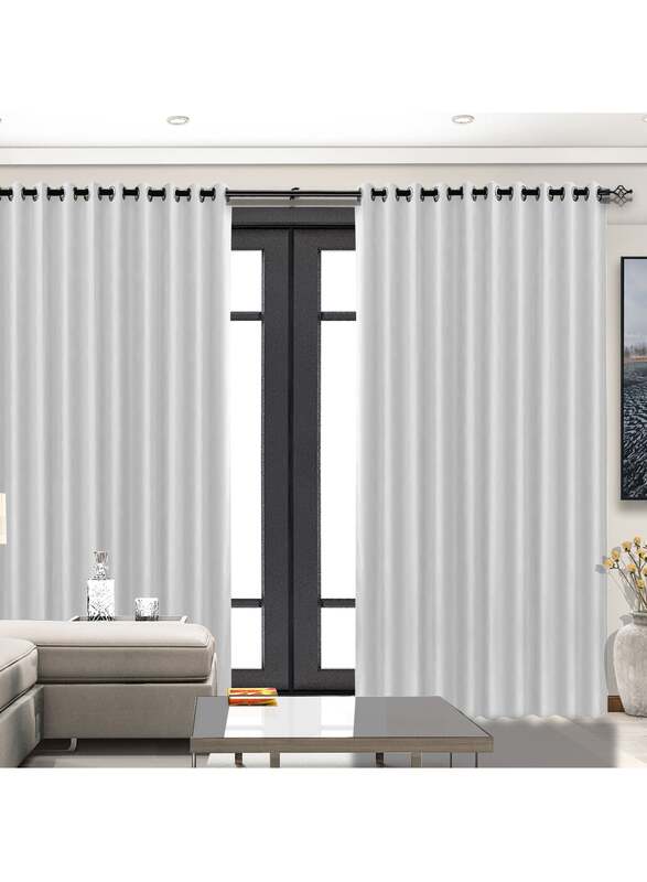 Black Kee 100% Blackout Stylish Jacquard Curtains, W98 x L106-inch, 2 Pieces, White