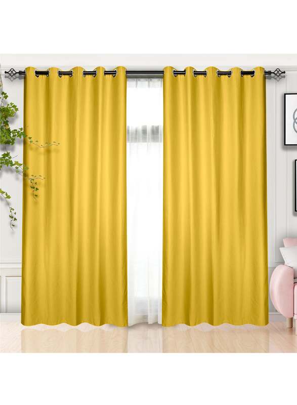 Black Kee 100% Blackout Elegant Textured Jacquard Curtains, W55 x L95-inch, 2 Pieces, Yellow