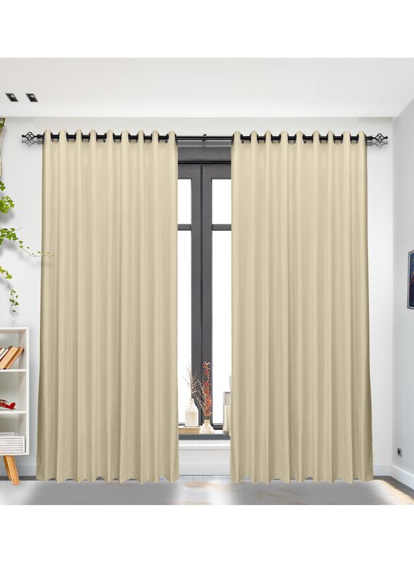 Black Kee 100% Blackout Satin Curtains with Grommets, W52 x L108-inch, 2 Pieces, Antique White