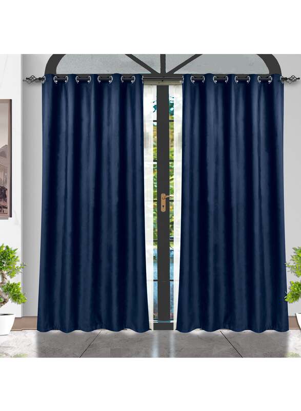 Black Kee 100% Blackout Velvet Curtains, W52 x L108-inch, 2 Pieces, Dark Blue