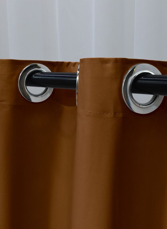 Black Kee 100% Blackout Satin Curtains with Grommets, W118 x L106-inch, 2 Pieces, Walnut Brown