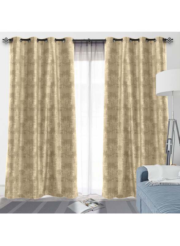 Black Kee 100% Blackout Jacquard Curtains, W59 x L106-inch, 2 Pieces, Light Orange