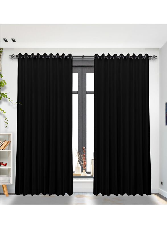 Black Kee 100% Blackout Satin Curtains with Grommets, W55 x L95-inch, 2 Pieces, Black