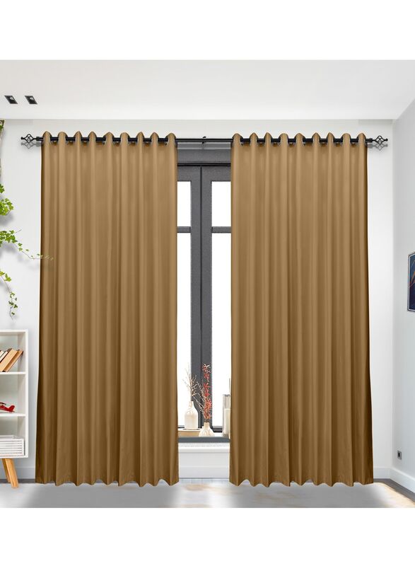 Black Kee 100% Blackout Satin Curtains with Grommets, W52 x L108-inch, 2 Pieces, Teak