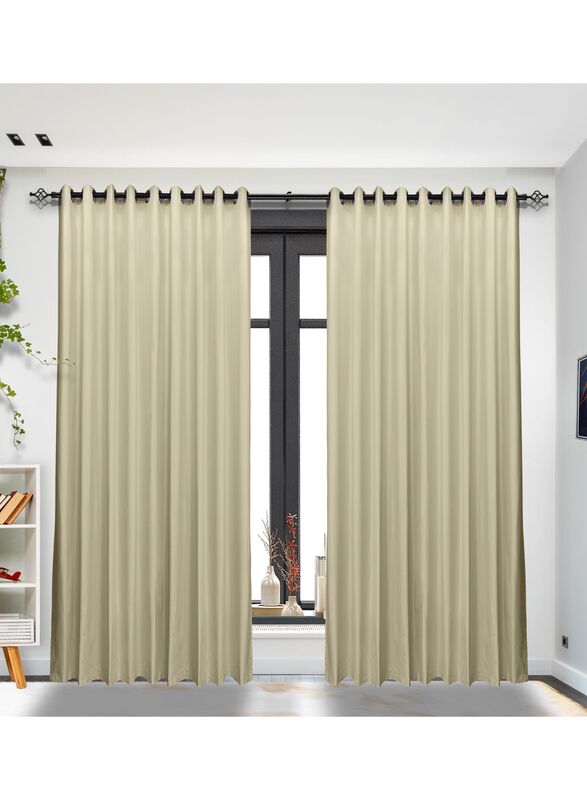 Black Kee 100% Blackout Satin Curtains with Grommets, W55 x L95-inch, 2 Pieces, Simplify Beige