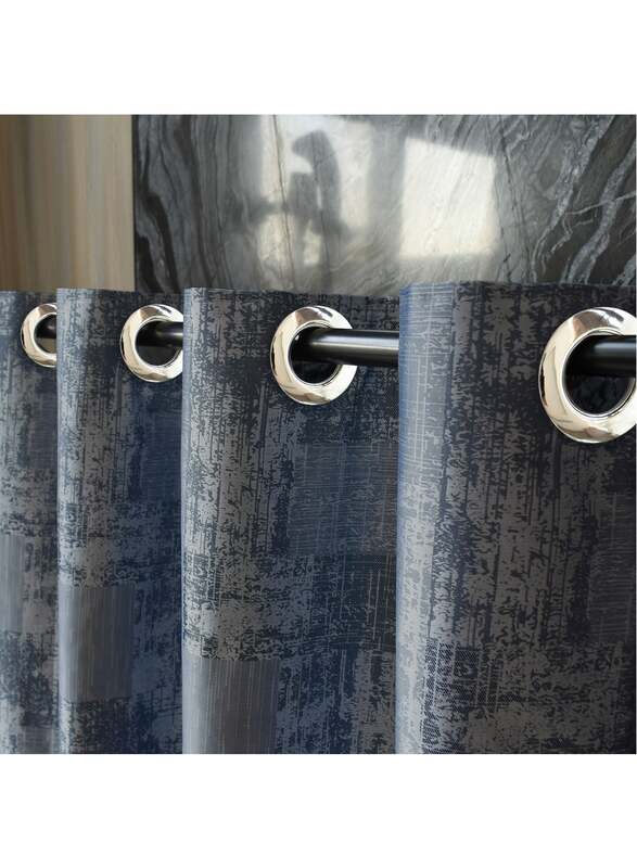 Black Kee 100% Blackout Jacquard Curtains, W118 x L106-inch, 2 Pieces, Cyan