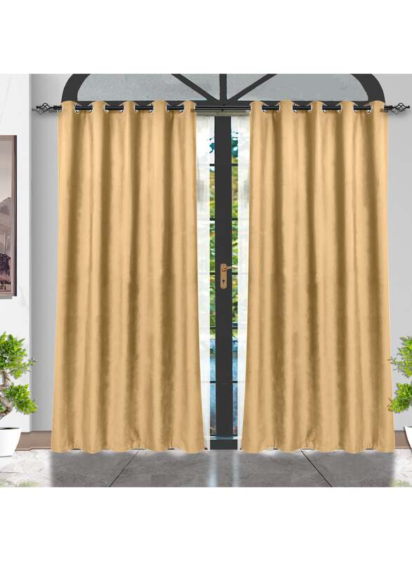 Black Kee 100% Blackout Velvet Curtains, W98 x L106-inch, 2 Pieces, Light Brown