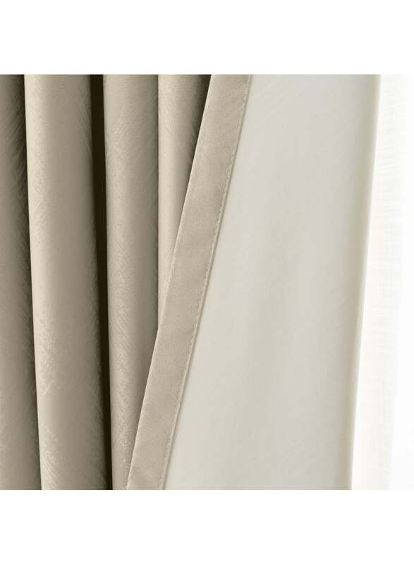 Black Kee 100% Blackout Stylish Jacquard Curtains, W55 x L102-inch, 2 Pieces, Light Beige