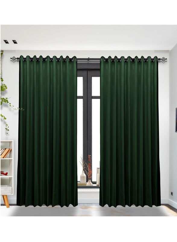 Black Kee 100% Blackout Satin Curtains with Grommets, W52 x L95-inch, 2 Pieces, Forest Green