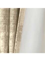 Black Kee 100% Blackout Jacquard Curtains, W59 x L106-inch, 2 Pieces, Light Beige