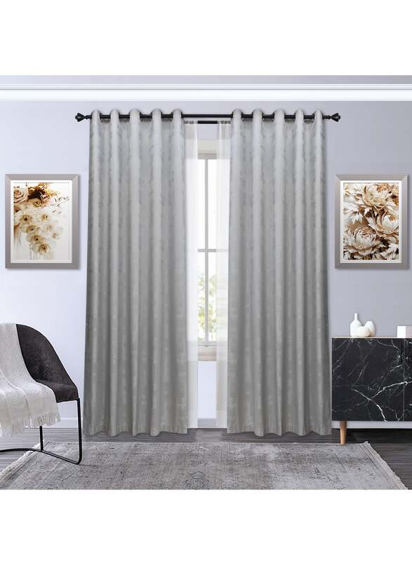 Black Kee 100% Blackout Textured Jacquard Curtains, W52 x L108-inch, 2 Pieces, Silver