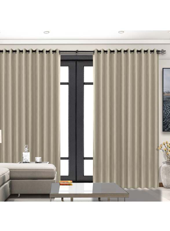 Black Kee 100% Blackout Stylish Jacquard Curtains, W118 x L106-inch, 2 Pieces, Light Beige