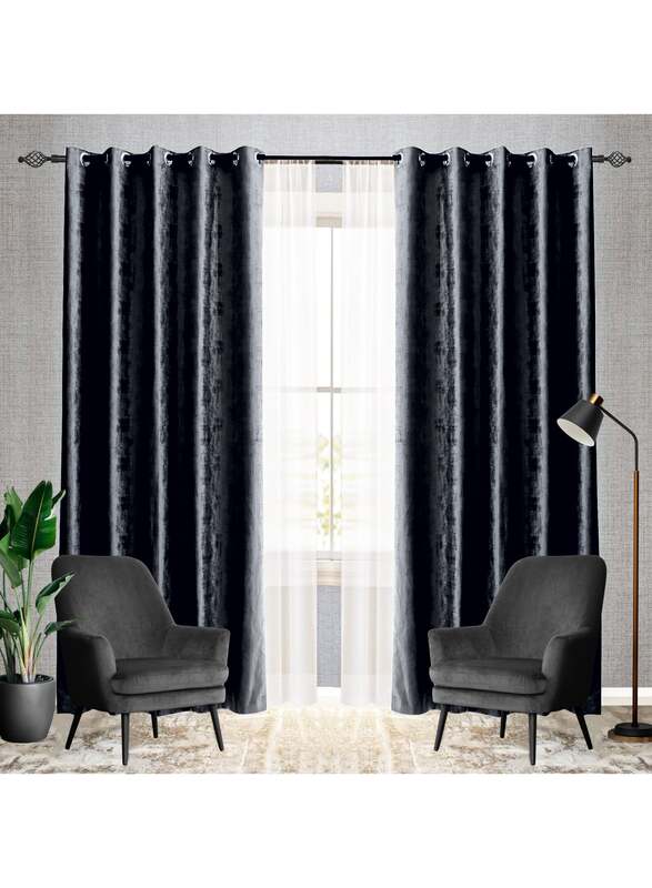 Black Kee 100% Blackout Luxury Velvet Grommet Curtains, W98 x L106-inch, 2 Pieces, Black
