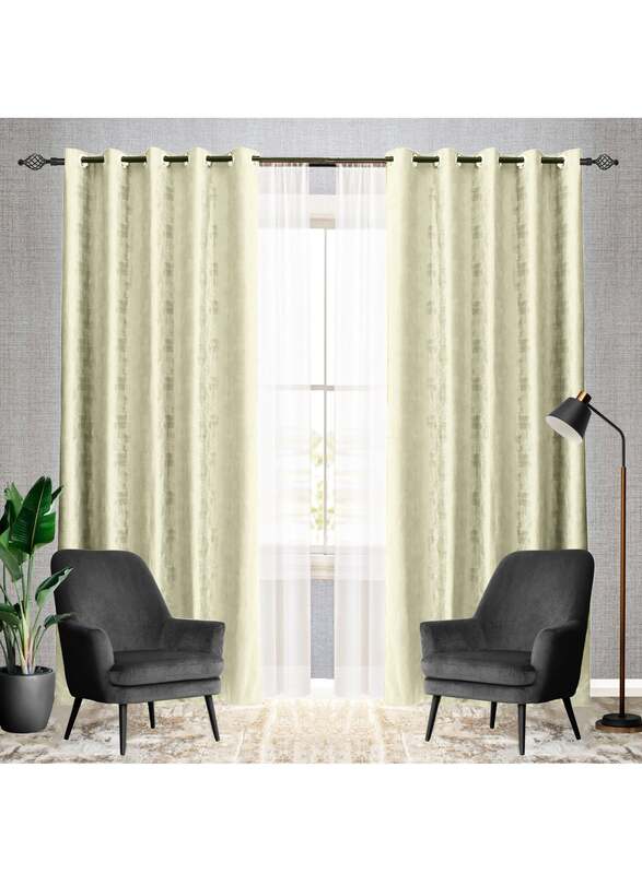Black Kee 100% Blackout Luxury Velvet Grommet Curtains, W98 x L106-inch, 2 Pieces, Cannoli Cream