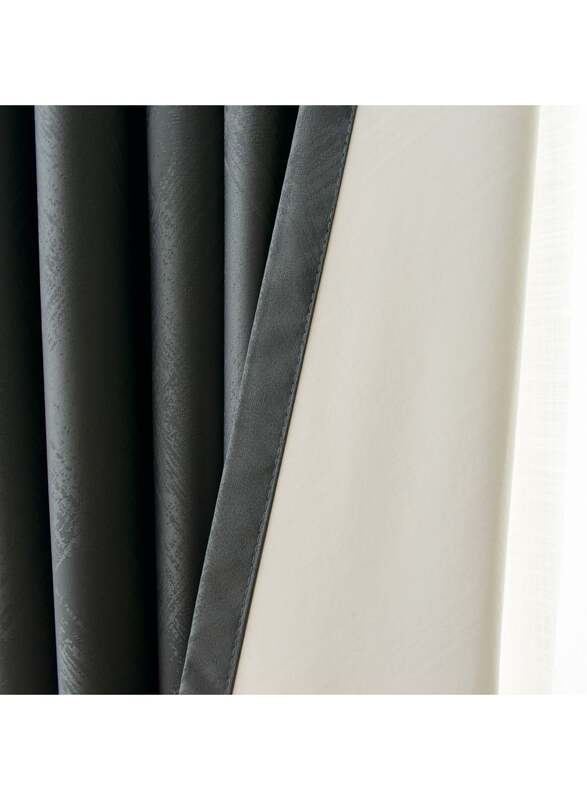 Black Kee 100% Blackout Stylish Jacquard Curtains, W55 x L95-inch, 2 Pieces, Dark Grey