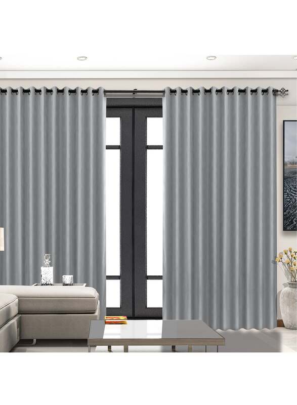 Black Kee 100% Blackout Stylish Jacquard Curtains, W106 x L118-inch, 2 Pieces, Silver