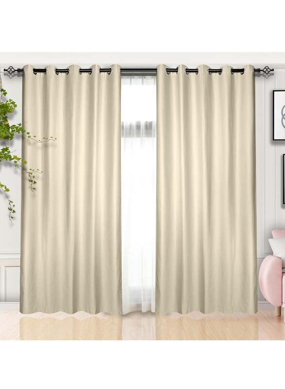 Black Kee 100% Blackout Elegant Textured Jacquard Curtains, W55 x L95-inch, 2 Pieces, Light Cream