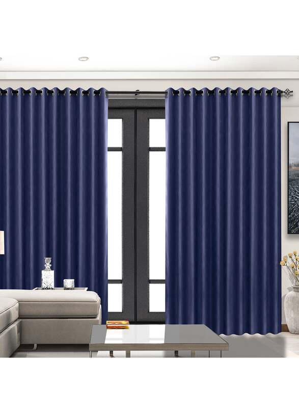 Black Kee 100% Blackout Stylish Jacquard Curtains, W52 x L95-inch, 2 Pieces, Dark Blue