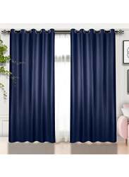 Black Kee 100% Blackout Elegant Textured Jacquard Curtains, W55 x L95-inch, 2 Pieces, Navy Blue