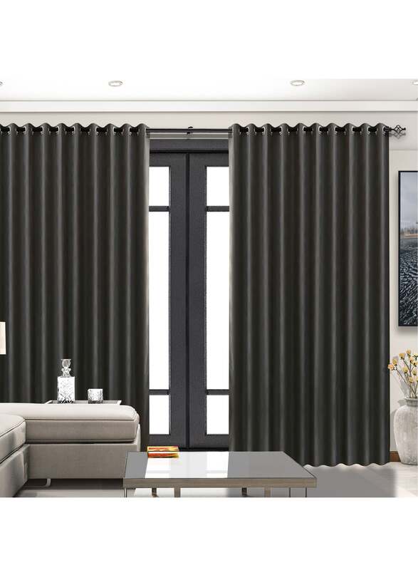 

Generic Black Kee 100% Blackout Stylish Jacquard Curtains, W55 x L95-inch, 2 Pieces, Dark Grey