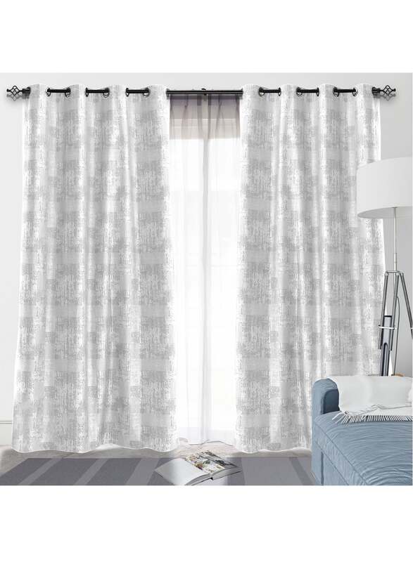 Black Kee 100% Blackout Jacquard Curtains, W52 x L95-inch, 2 Pieces, White