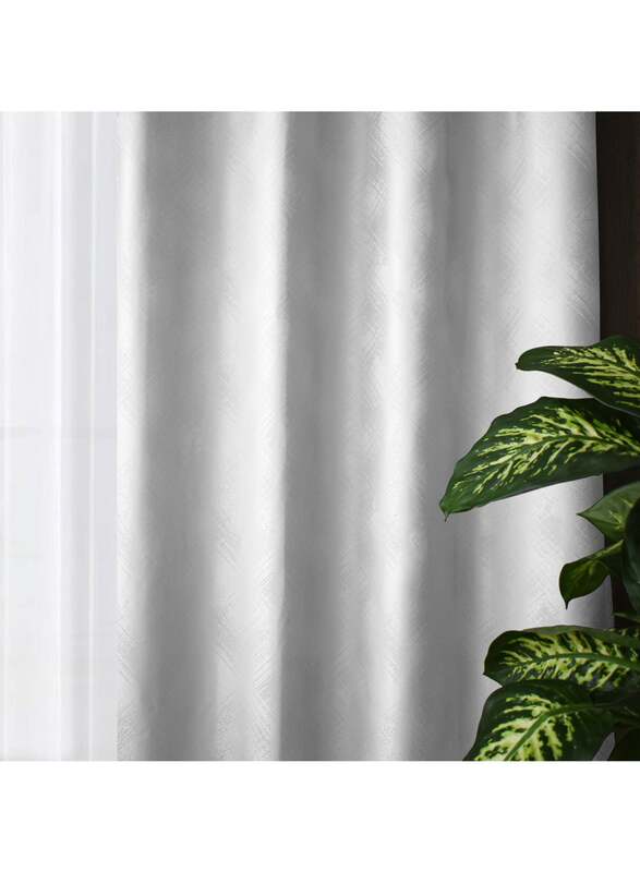Black Kee 100% Blackout Stylish Jacquard Curtains, W118 x L106-inch, 2 Pieces, White