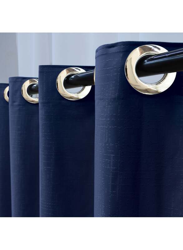 Black Kee 100% Blackout Jacquard Curtains, W59 x L106-inch, 2 Pieces, Navy Blue