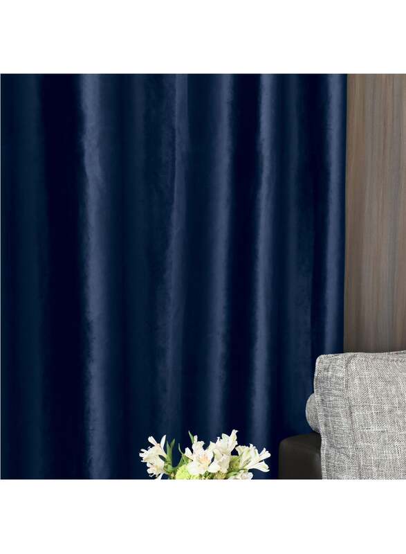 Black Kee 100% Blackout Velvet Curtains, W55 x L102-inch, 2 Pieces, Dark Blue