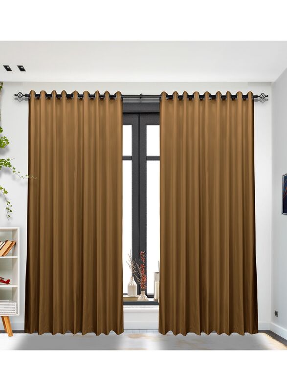 Black Kee 100% Blackout Satin Curtains with Grommets, W52 x L108-inch, 2 Pieces, Brown