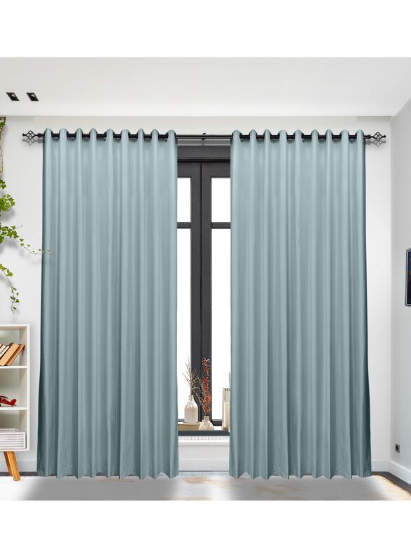 Black Kee 100% Blackout Satin Curtains with Grommets, W118 x L106-inch, 2 Pieces, Cadet Blue