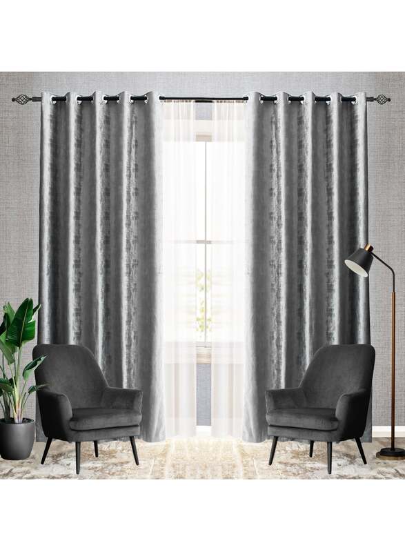 Black Kee 100% Blackout Luxury Velvet Grommet Curtains, W55 x L102-inch, 2 Pieces, Dark Grey