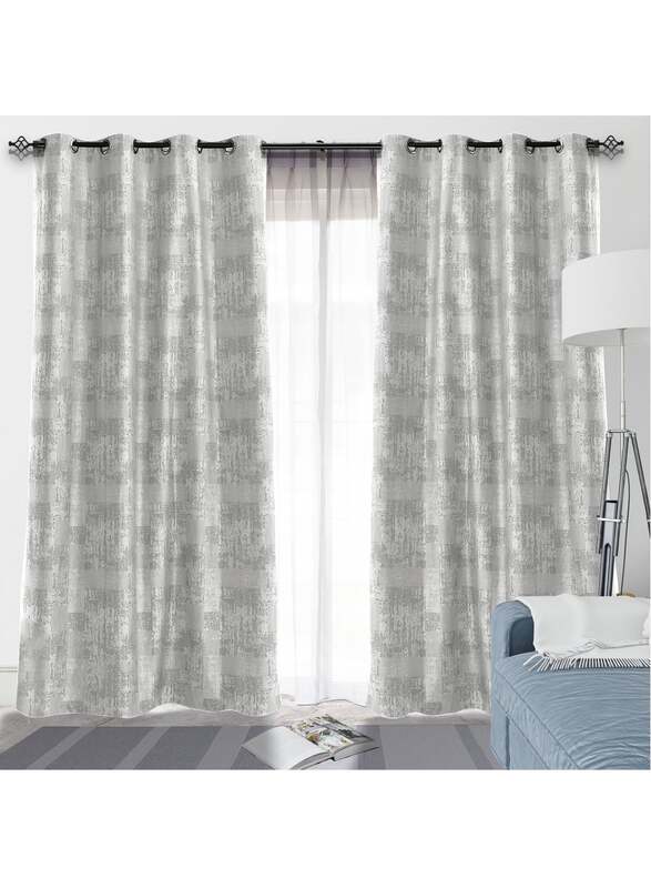 Black Kee 100% Blackout Jacquard Curtains, W70 x L106-inch, 2 Pieces, Silver