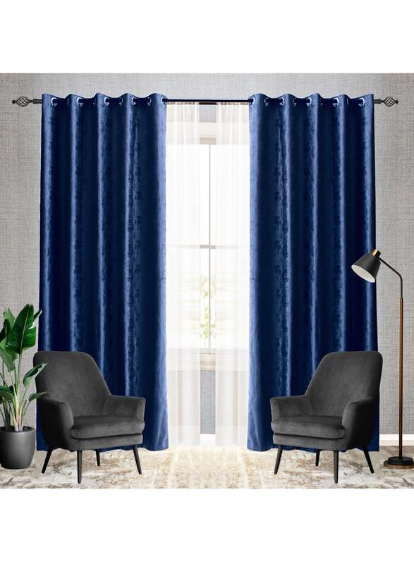 Black Kee 100% Blackout Luxury Velvet Grommet Curtains, W52 x L95-inch, 2 Pieces, Dark Blue