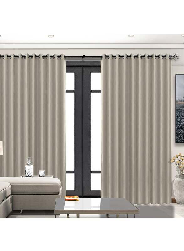 Black Kee 100% Blackout Stylish Jacquard Curtains, W55 x L102-inch, 2 Pieces, Sand