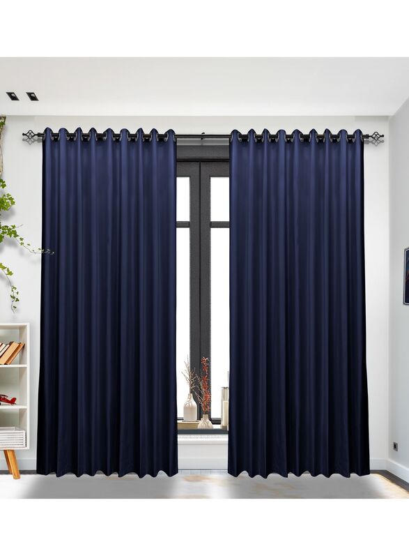 Black Kee 100% Blackout Satin Curtains with Grommets, W118 x L106-inch, 2 Pieces, Steel Blue