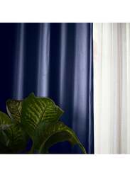 Black Kee 100% Blackout Elegant Textured Jacquard Curtains, W55 x L95-inch, 2 Pieces, Navy Blue