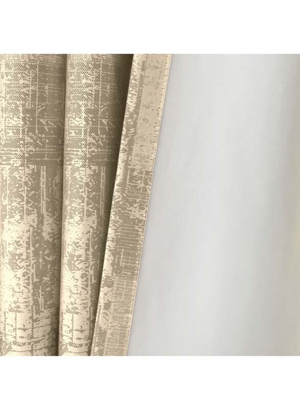 Black Kee 100% Blackout Jacquard Curtains, W70 x L106-inch, 2 Pieces, Light Beige